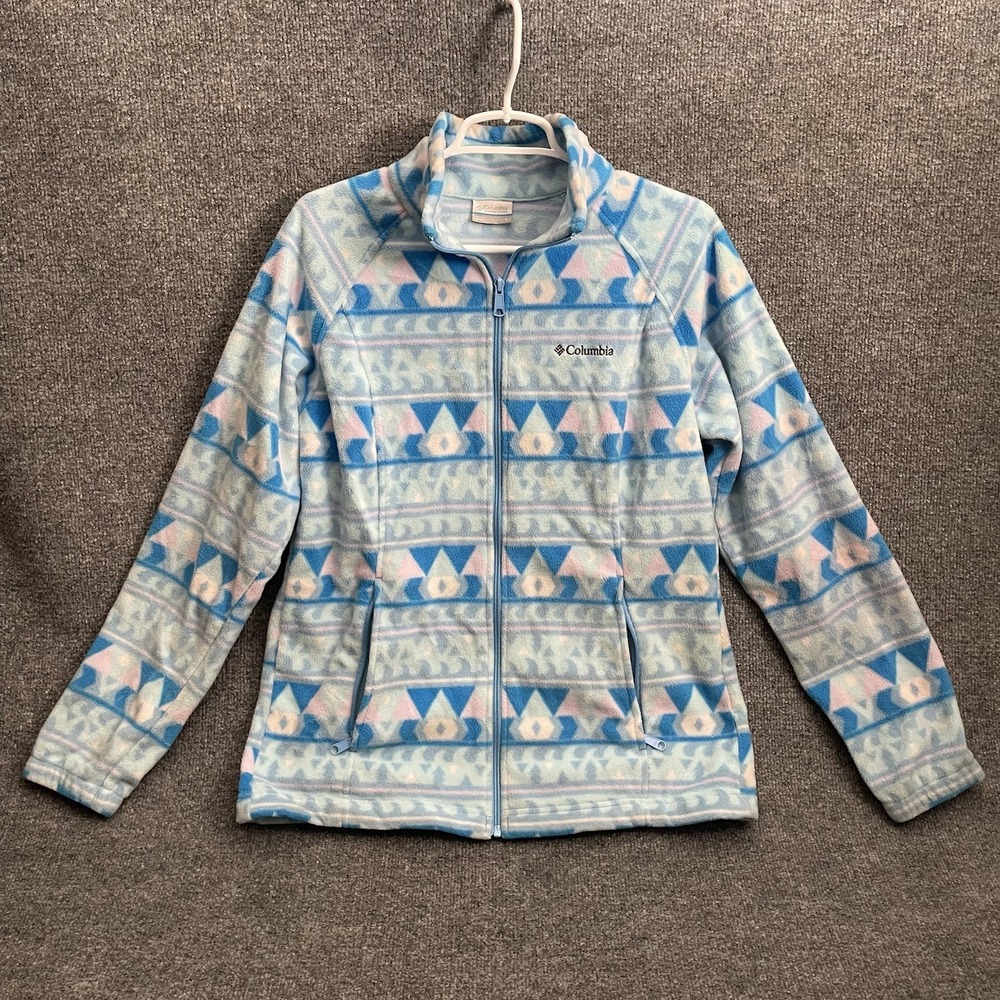 Columbia Sawyer Jacket Women's Sz L Rapids Printed Full Zip Blue Fleece